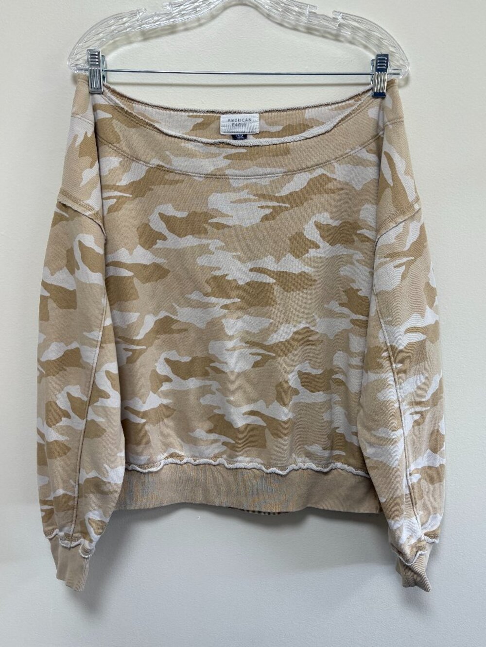 American Eagle Tan Camo Off The Shoulder Sweatshirt